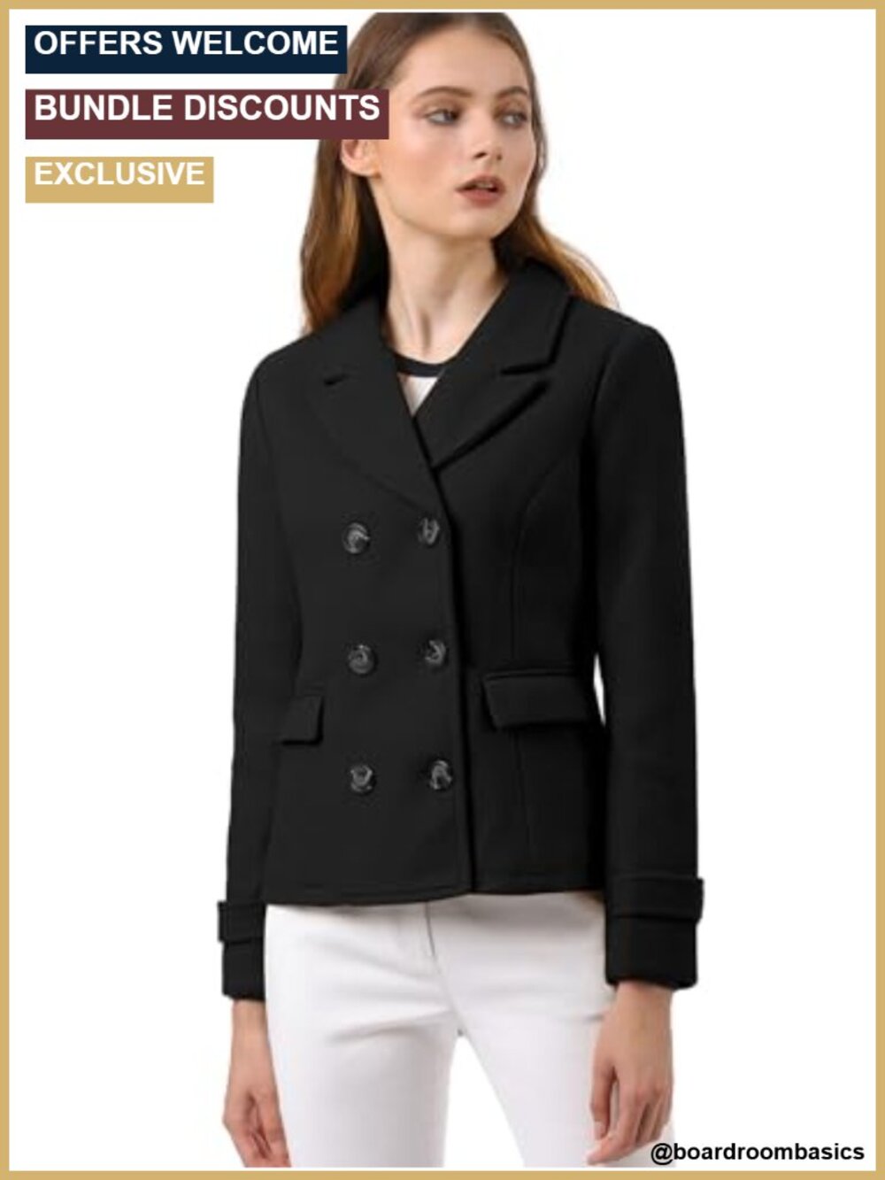 Double Breasted Notched Lapel Short Pea Coat Workwear Business